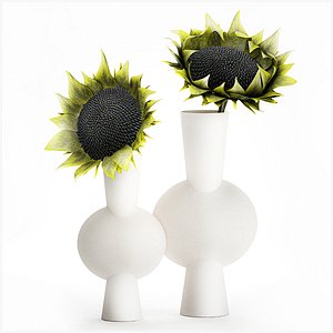 Minimalist bouquet green sunflowers vase decor new 3D model