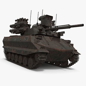 Missile Carrier Vehicle with Rotating Cannon Green Damaged