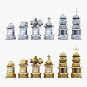 steampunk chess pieces 3D