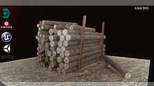 3D model wood logs pile pbr