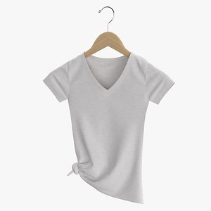T Shirt Hanging Female Knotted V Neck White Blank and Banded Heather 3D model