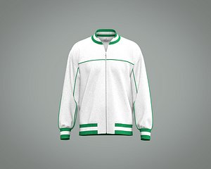 Mens Sherpa varsity jacket in white with green piping