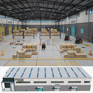 3D Logistic Cargo Warehouse Detailed Interior And Exterior All PBR Textures