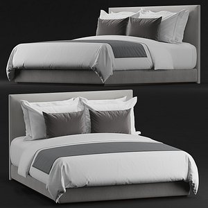 Hotel Guestroom Bed Set with Pillows and Blanket