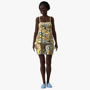 Afro American Woman in Nightwear Standing