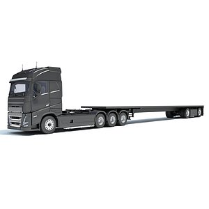 3D model Truck with Flatbed Trailer