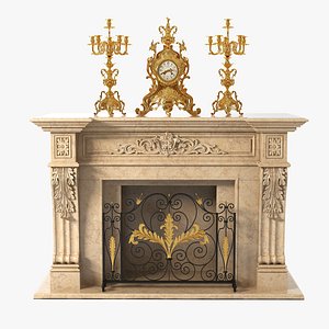 fireplace clock candlabra 3d model