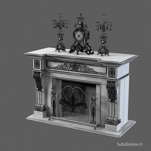 fireplace clock candlabra 3d model