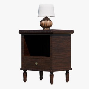Wooden Nightstand With Table Lamp