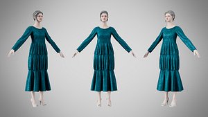Dress 25 Teal Velvet With Design 3D model