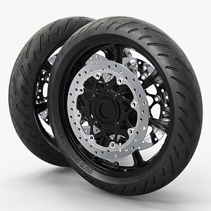 Sport Motorcycle Front Wheel with Brake Disc Black 3D model