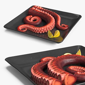 3D Cooked Octopus Tentacles Seafood Dish with Lemon