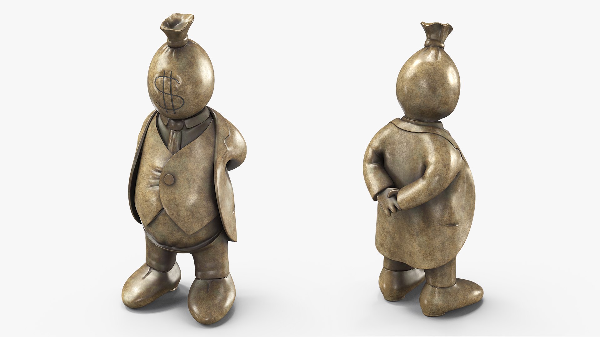 Money Bag Head Capitalist Standing Bronze 3D model preview