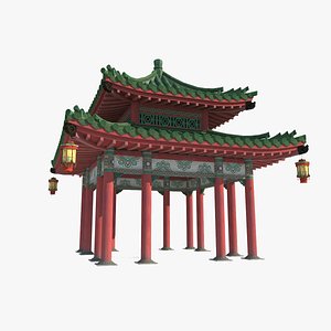 Ancient Asian architecture glazed tile pavilion 3D model