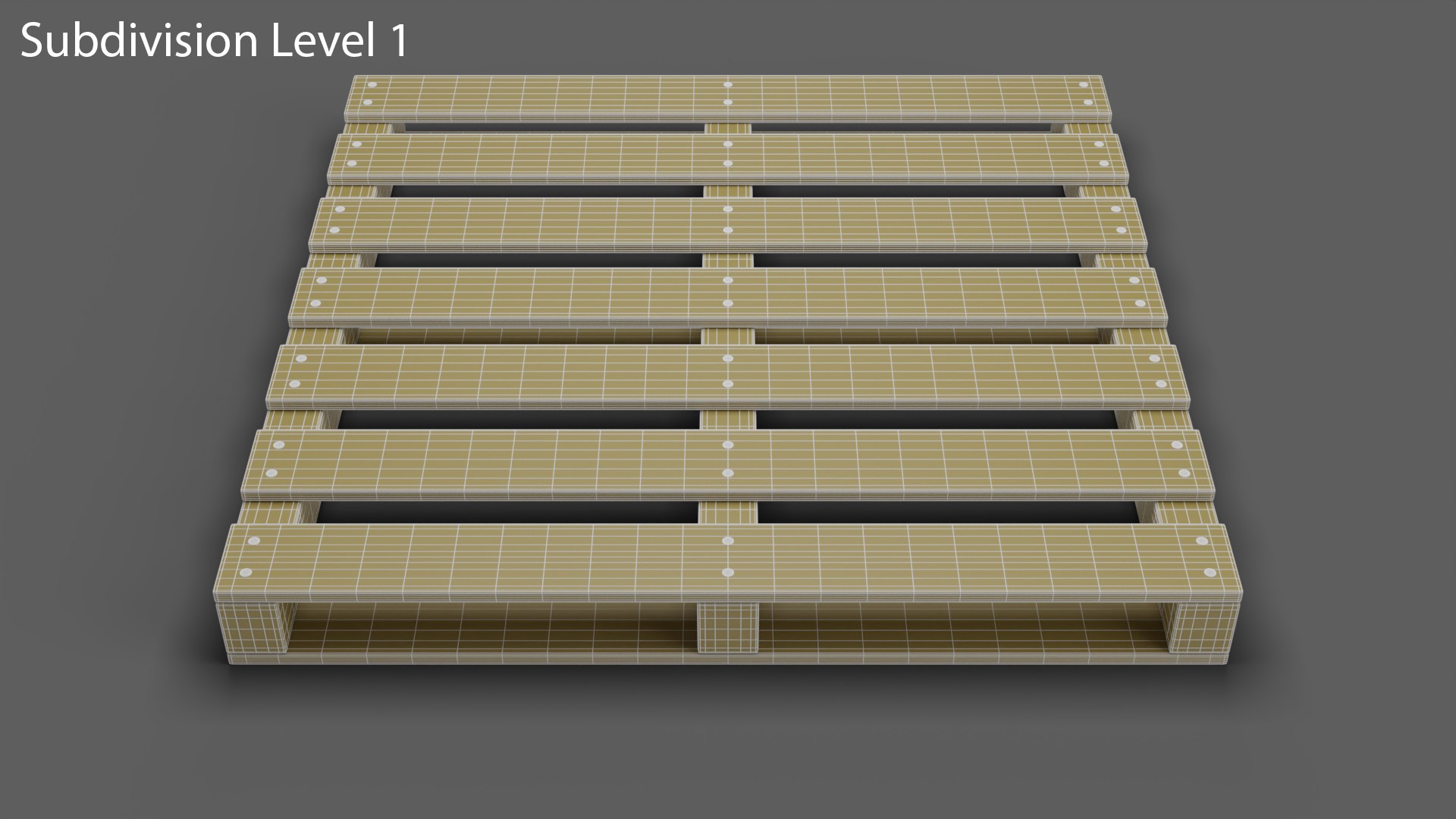 Wooden Pallet 3D model https://p.turbosquid.com/ts-thumb/yC/Zkhz8l/mm/wireframe_subdivisionlevel1/jpg/1683270767/1920x1080/fit_q87/eb5f381e36102cf535470f40a69d1771f58c13c3/wireframe_subdivisionlevel1.jpg