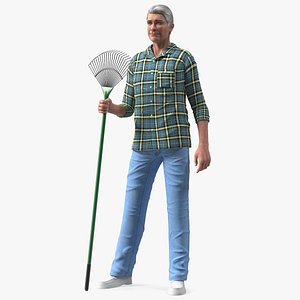 3D elderly man homewear standing