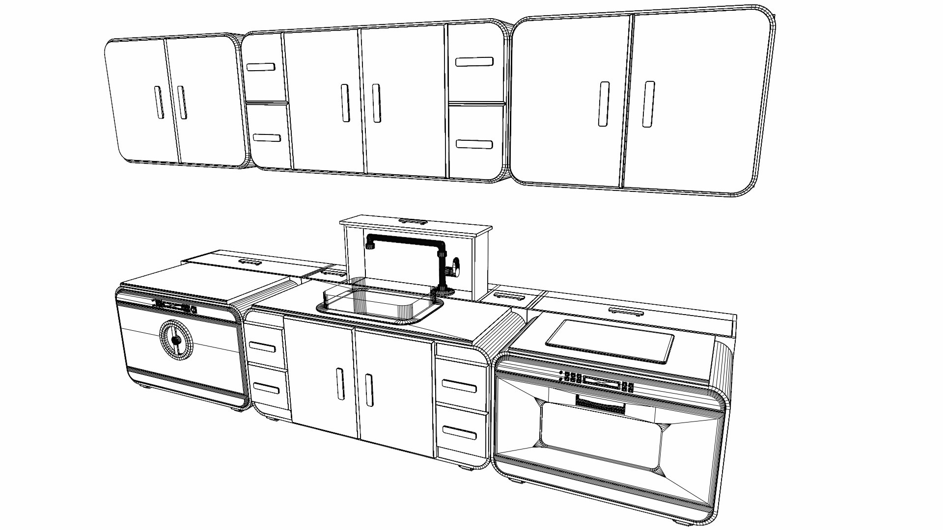 3D Modular dark wood kitchen furniture model - TurboSquid 1789360