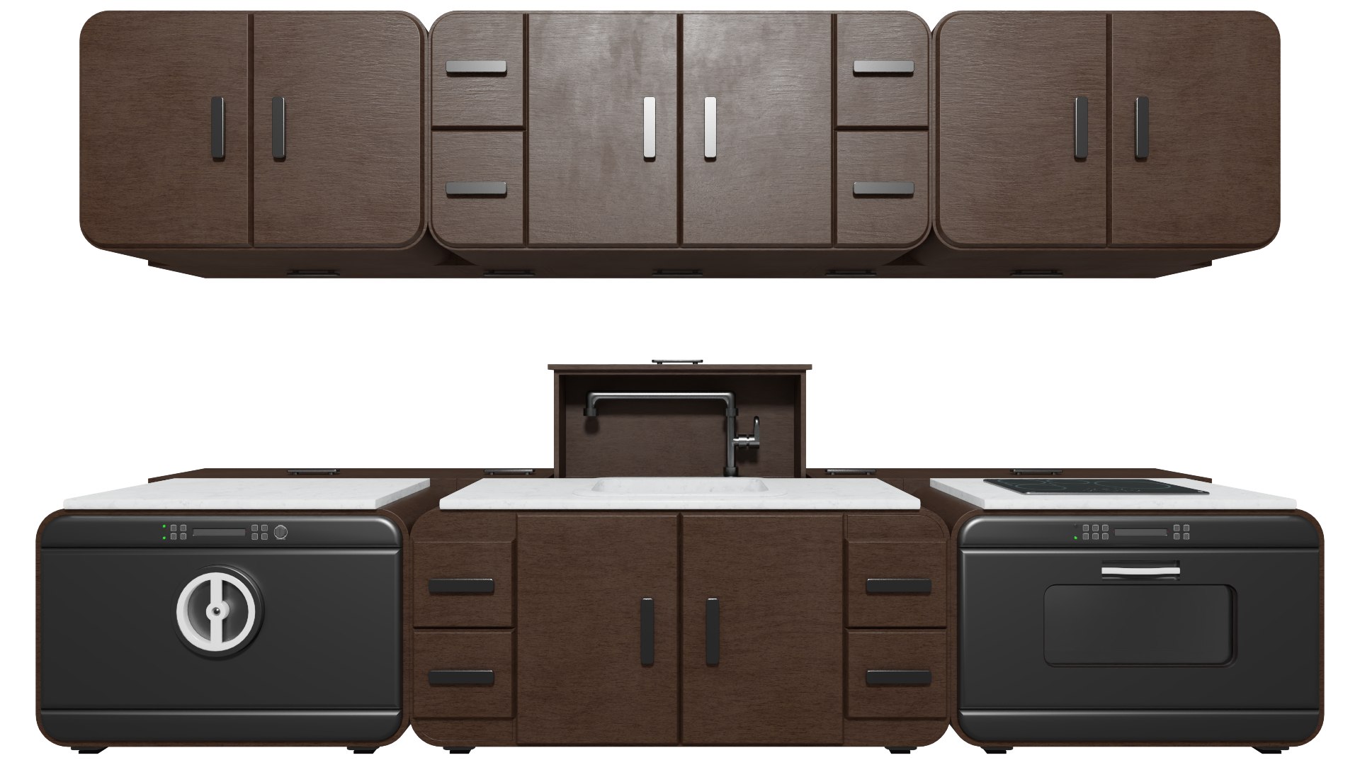 3D Modular dark wood kitchen furniture model - TurboSquid 1789360