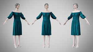 Dress 16 Teal Velvet 3D model
