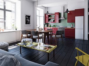3D model Interior View of a Modern Open Plan Apartment
