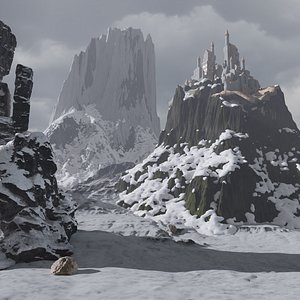 3D Stylized Snowy Mountain Castle Environment