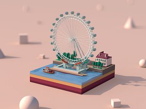 Cartoon Low Poly London Eye Landmark