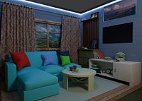 Modern Blue LED Living Room Interior  3D Model