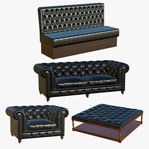 Chesterfield Sofa Realistic Leather Table Black 3D model