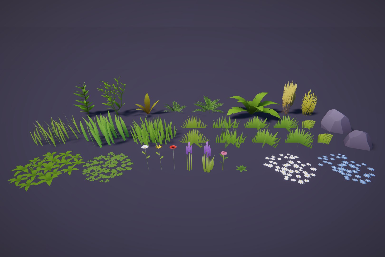3D Low Poly Cartoon Grass and Plants for Unity and Unreal Engine model ...