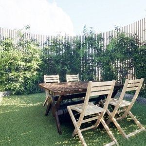 Gazebo with ivy fence growing and outdoor furniture