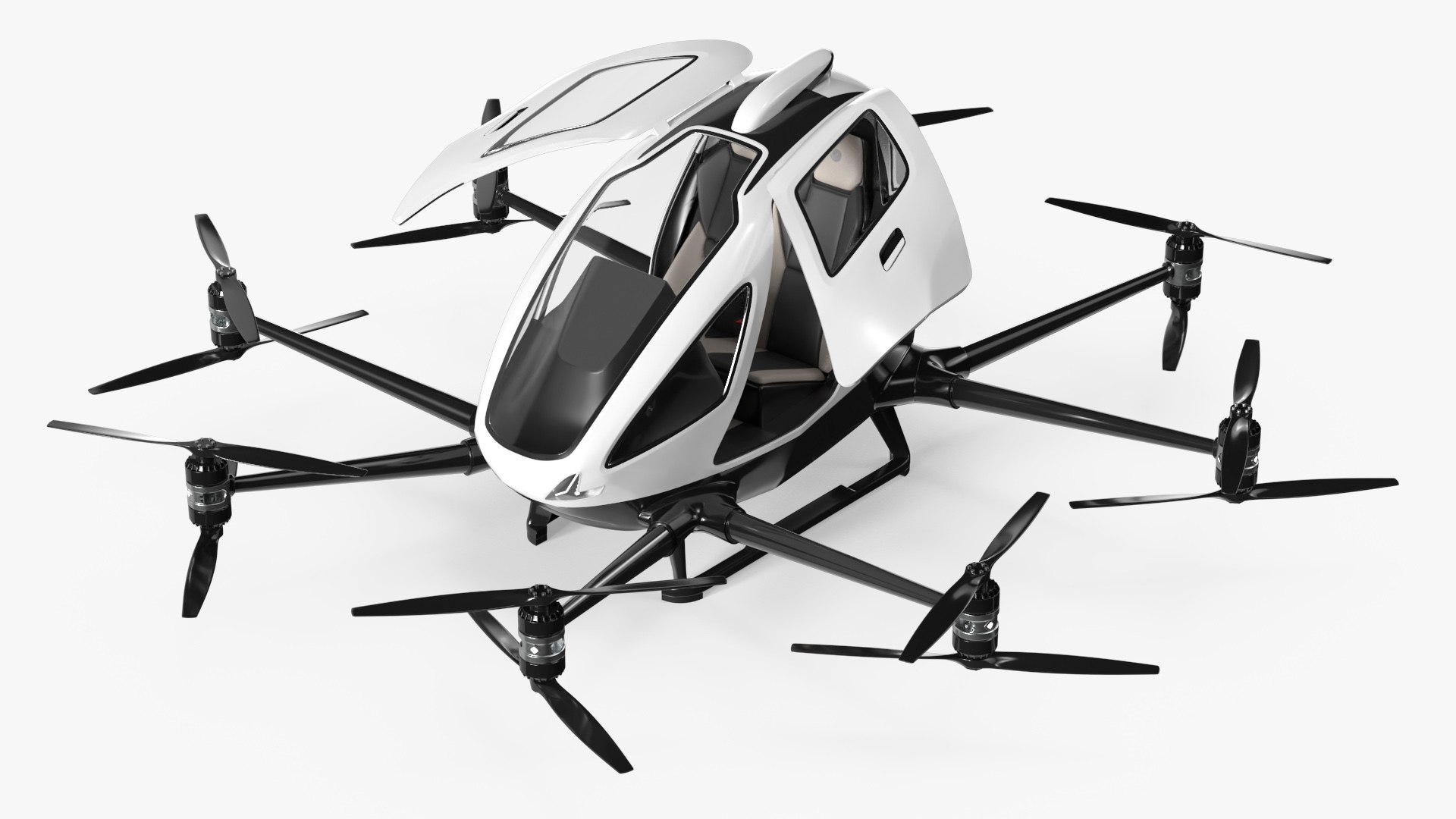 Self-Flying Passenger Drone Vehicle White Rigged for Cinema 4D 3D model preview