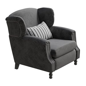 Custom made grey velvet club chair 3D model