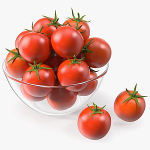 3D Cherry Tomatoes in Glass Bowl