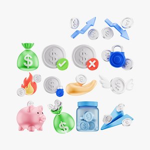 3D Dollar Coin Icons Pack 02 model