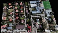 town buildings sector diorama terrain drone scan