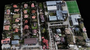 town buildings sector diorama terrain drone scan