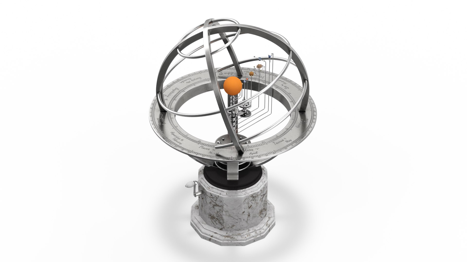 Science Art Grand Solar System Orrery Silver 3D model preview