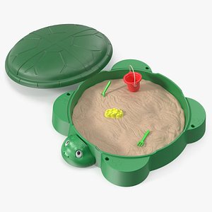 Open Turtle Sandbox with Toy Shovel and Bucket 3D model
