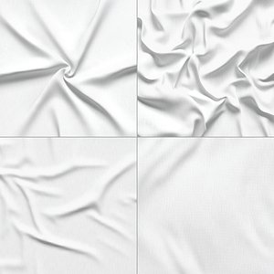 White Crumpled Fabric 4 Types - wrinkled cotton textile set