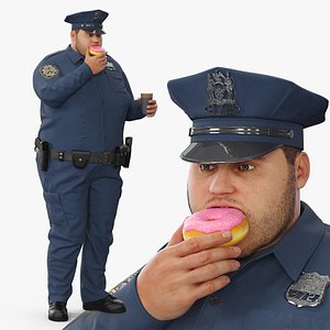 Fat NYPD Cop with Coffee and Donut Fur for Maya 3D model