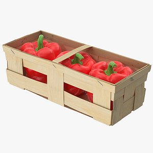 Wooden Basket with Bell Peppers 3D model