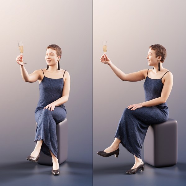 woman sitting champaign 3D model