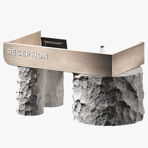 3D Reception desk Rough Stone pillars Wooden desk model