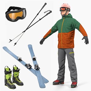 Skier and Equipment 3D Models Collection