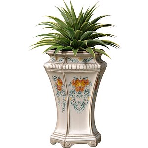 Decorative tropical plant in classic ceramic vase urn flowerpot 3D model 3D model