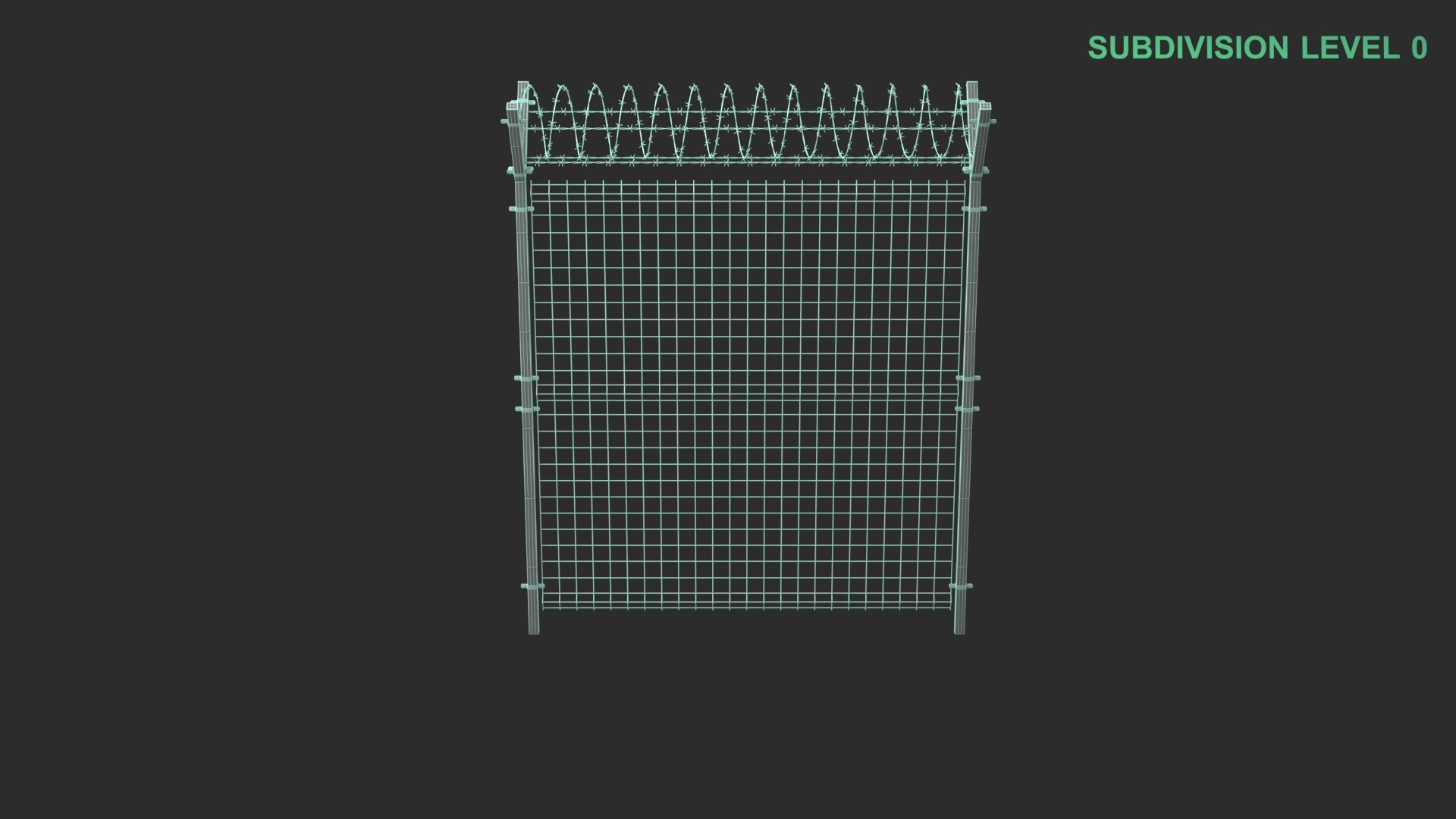 3D Barbed Wire Fence https://p.turbosquid.com/ts-thumb/yH/uAD2mV/Dh/wireframe_0008/jpg/1740723430/1920x1080/fit_q87/4dea53d7ce4915fbff913b08d8fba2a1b6b74440/wireframe_0008.jpg