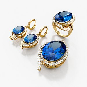 Royal Blue Sapphire Jewelry Set STL 3D Print Model