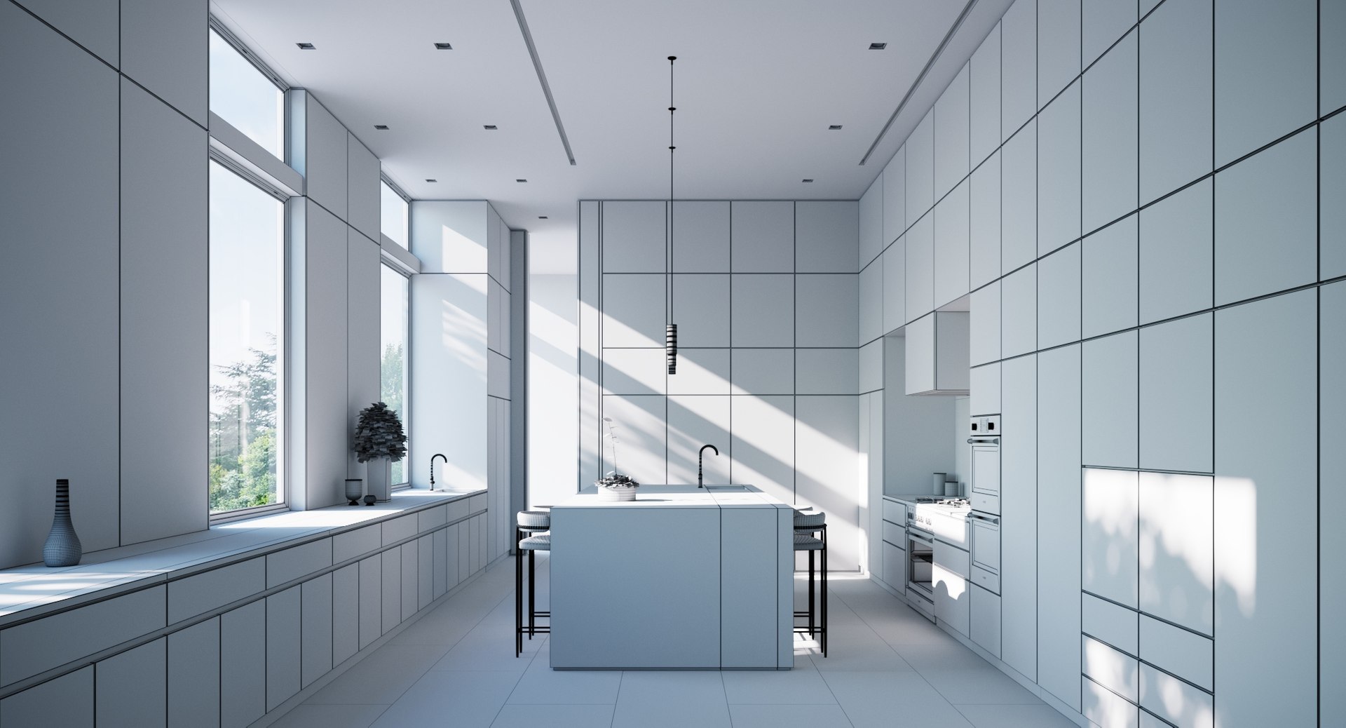 3D luxury modern kitchen interior render - TurboSquid 1397478