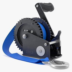 Hand Crank Boat Winch with Nylon Strap Blue