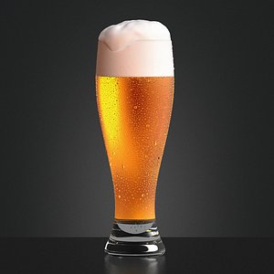 3D Beer Glass on dark background - drinking glas with drops